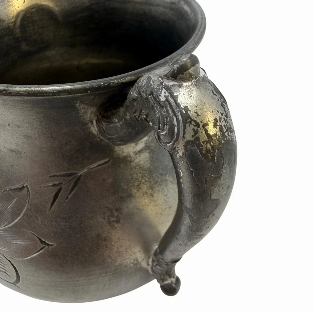 Antique Silver Plate Double Handle Sugar Bowl Floral Engraved Victorian Vessel